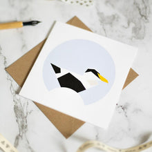 Load image into Gallery viewer, geometric illustration of an eider duck on a greetings card.