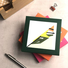 Load image into Gallery viewer, Green Pack of geometric bird greeting cards