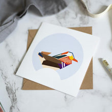 Load image into Gallery viewer, geometric illustration of a mandarin duck on a greetings card.