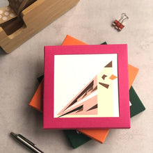 Load image into Gallery viewer, Greetings card with geometric Bird design in pink box