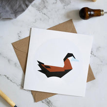 Load image into Gallery viewer, geometric illustration of a ruddy duck on a greetings card.