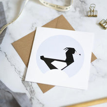 Load image into Gallery viewer, geometric illustration of a tufted duck on a greetings card.