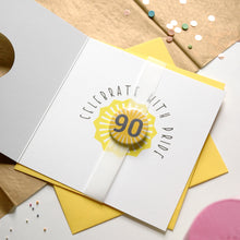 Load image into Gallery viewer, Greeting card with &#39;Celebrate with Pride&#39; and number 90 on a white background