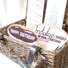 Load image into Gallery viewer, die cut greetings cards in the shape of baked goods presented in a wicker basket.