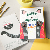 Cat Card - Birthday Hooray - Foil embossed Birthday Card