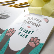 Paw Card - Birthday Ferret - Embossed Greetings card