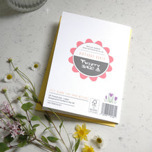 Load image into Gallery viewer, Greeting card with &#39;Twenty Birds&#39; branding on a light surface with flowers.