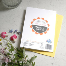 Load image into Gallery viewer, Greeting card with Twenty Birds branding on a light surface with flowers and a glass.