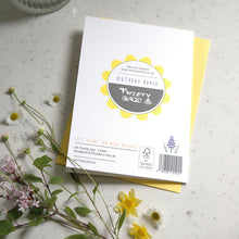 Load image into Gallery viewer, Greeting card with a yellow envelope on a light surface with flowers