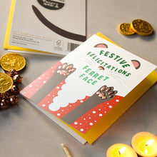 Load image into Gallery viewer, Paws Card - Festive Ferret- Embossed Foil Christmas Card