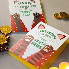 Load image into Gallery viewer, Cat Card - Christmas Wishes - Foil embossed Christmas Card