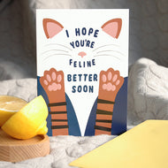 Cat Card - Feline Better - Embossed Get Well Soon Card
