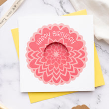 Load image into Gallery viewer, Large Flower Card - Circle cut - Dahlia - 'Happy Birthday My Petal'