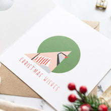 Load image into Gallery viewer, Inside of Partridge in a pear tree card with circle. Text reads christmas wishes