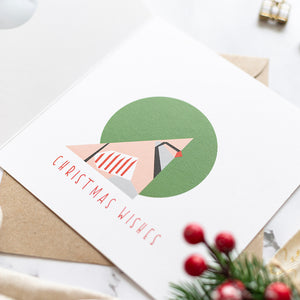 Inside of Partridge in a pear tree card with circle. Text reads christmas wishes