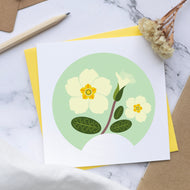 Primrose card on marble surface