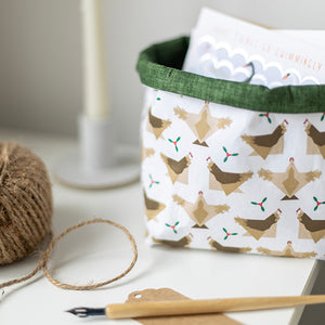 Fabric Basket - Christmas Hens