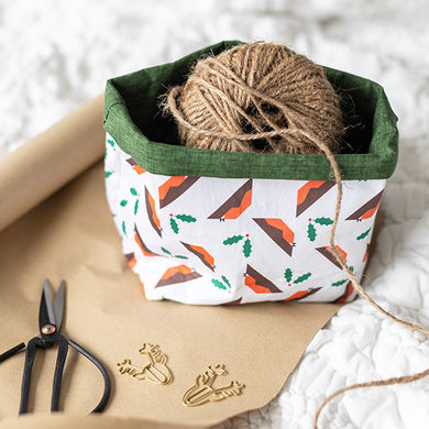 Fabric Basket - Christmas Robins