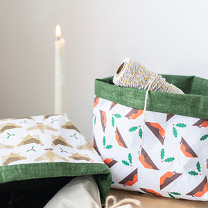 Fabric Basket - Christmas Robins