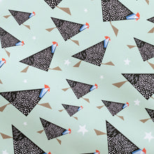Load image into Gallery viewer, Pattern of guineafowl with black geometric shapes with white dots on a light green background