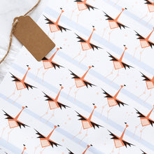 Load image into Gallery viewer, Patterned paper with flamingo design and a brown tag on a white background