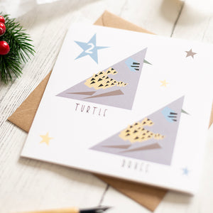 Two turtle doves card with stars