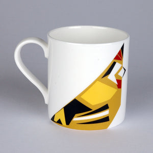 Fine bone china mug with geometric Goldfinch design
