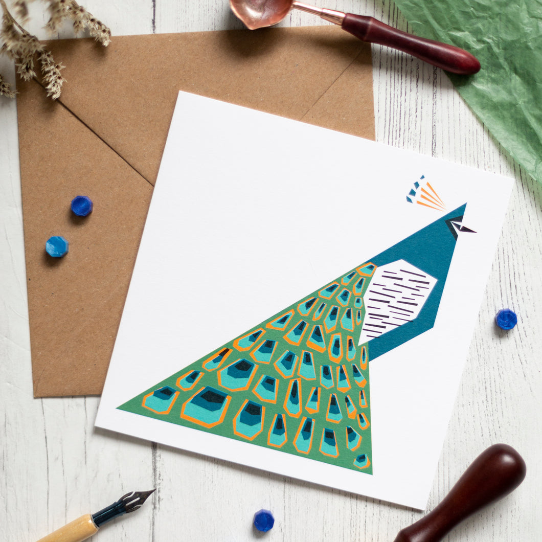 Peacock - Large Greetings Card